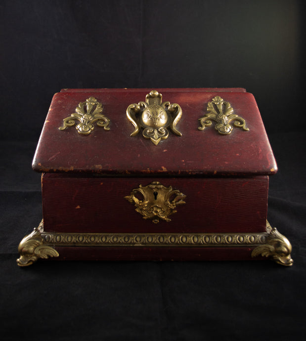 Eugene Cornu (Paris c. 1870) Gilt Bronze and Red Leather Stationery Box
