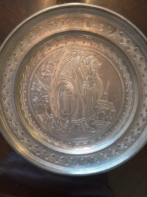 SOLD: 18th Century Engraved German Pewter Plates 4-piece Set