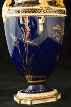 Two Albert Gregory signed Royal Crown Derby vases from the 1890-1921 production years. Measure 9.5"h x 6"w. From a San Francisco collection.