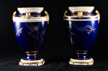Two Albert Gregory signed Royal Crown Derby vases from the 1890-1921 production years. Measure 9.5"h x 6"w. From a San Francisco collection.